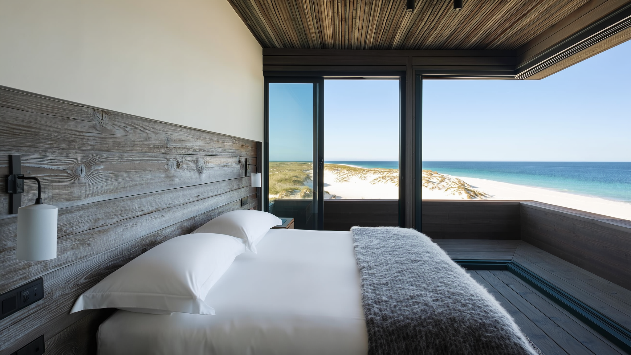 Cottage king guest room at Saltwind & Cedar Resort